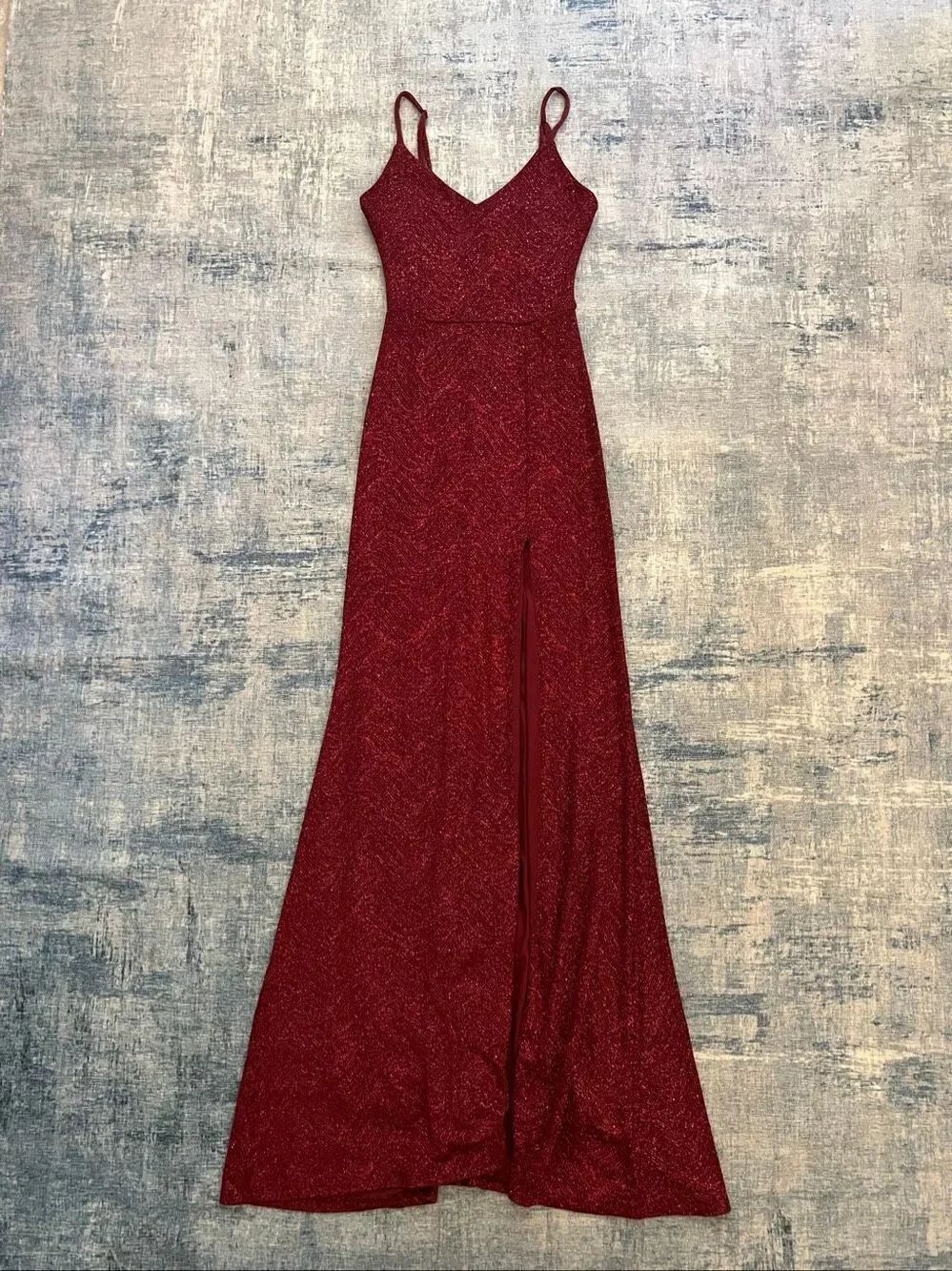 Windsor Burgundy Wine Keira Glitter Knit High Slit Formal Dress Size 1 / 2 - Picture 3 of 10